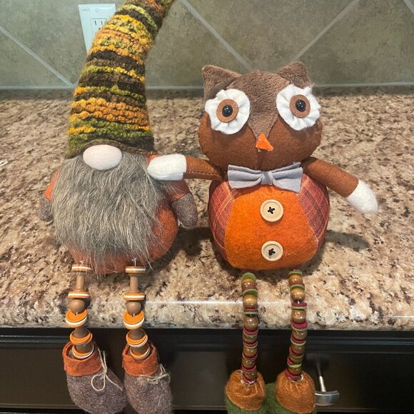 Hobby Lobby Set of 2 Shelf Sitting Gnome & Owl Plush Bean Bag Bottom 16" Fall! - Picture 1 of 4